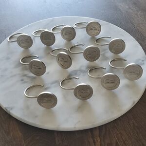 Roots Embossed logo Silver Decorative Shower Curtain Hook Set